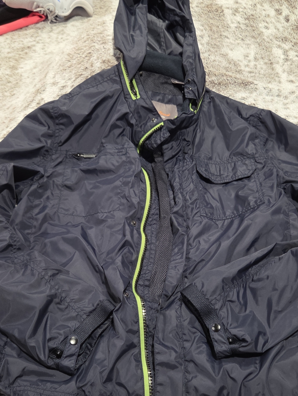 Ben Sherman Navy Hooded Windbreaker with Lime Trim